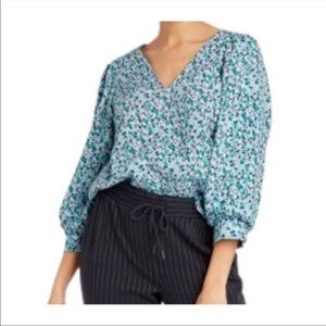 NWT A New Day Women’s Blue Floral Balloon Sleeve Puff Sleeve Blouse